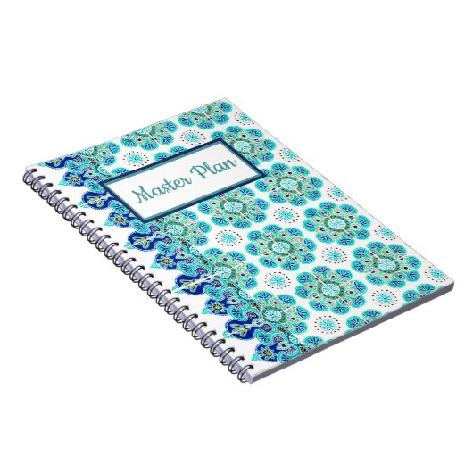 スパイラルノートブックの青と緑のタイルプリント ノートブック (右側)