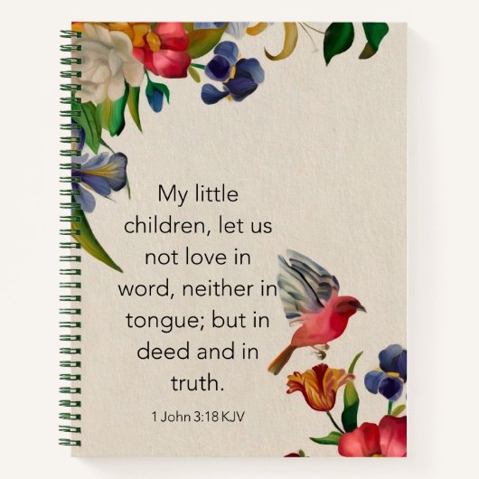 スパイラルノートブック – 1 John 3:18 KJV ノートブック (正面)