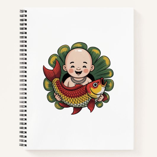 スパイラルノート | ラッキーコイを持つかわいい少年 ノートブック (正面)