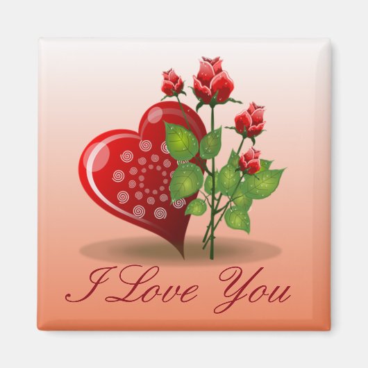 スパイラルハートと赤バラ マグネット (正面)