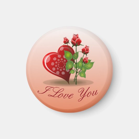 スパイラルハートと赤バラ マグネット (正面)