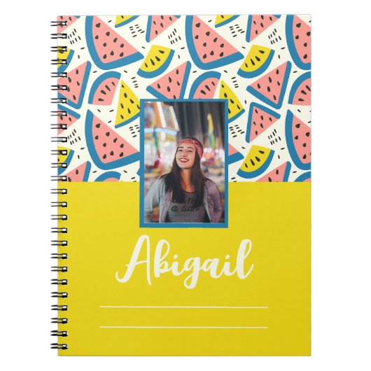 スパイラルフォトノートとフルーツパターンと写真 ノートブック (正面)