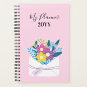 スパイラルプランナー（ピンク色の背景に花を付ける） プランナー手帳 (正面)