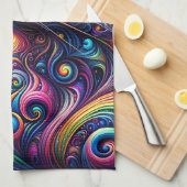 スパイラルミスティック銀河系レインボーキャット キッチンタオル (四つ折り)