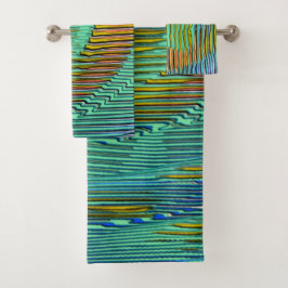 スパイラルレインボー、レリーフ、 浮き彫りと汚れたストライプ バスタオルセット