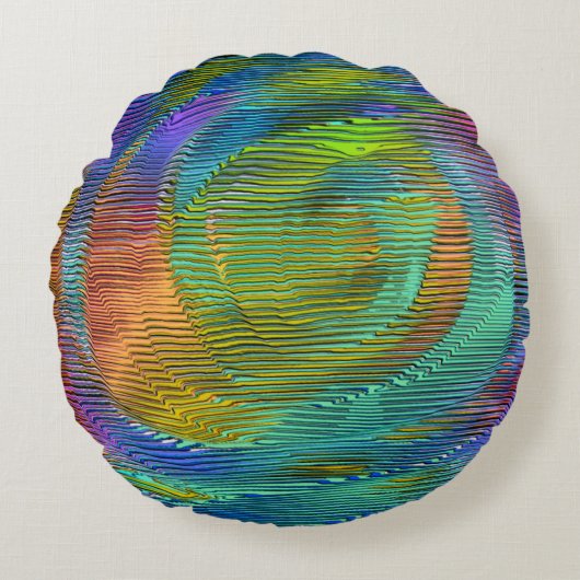 スパイラルレインボー、レリーフ、 浮き彫りと汚れたストライプ ラウンドクッション (正面)