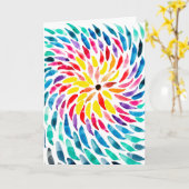 スパイラル虹の水色抽象芸術 カード (黄色い花)