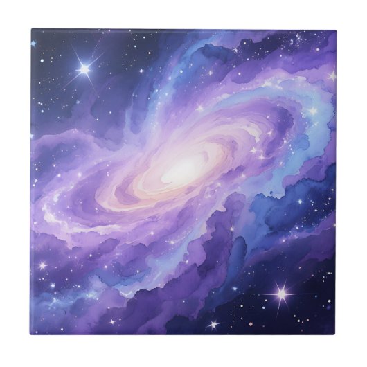 スパイラル銀河星雲パープルコズミックスワール タイル (正面)