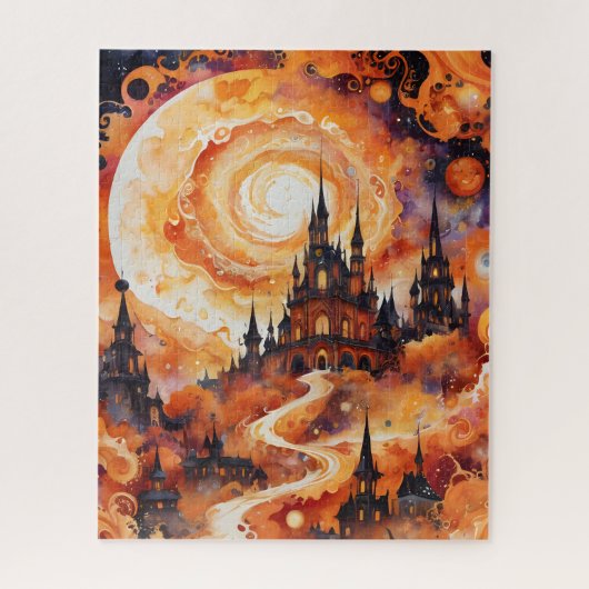 スパイラ不気味ル城 – ハロウィンオレンジ ジグソーパズル (縦)