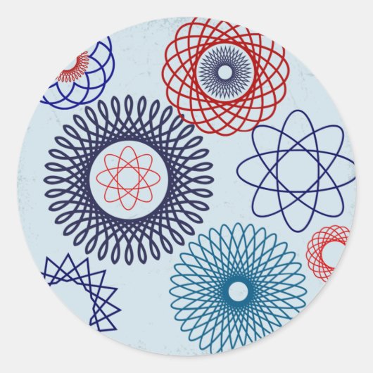 スパイロファンキーグラフ幾何学模様ブルーレッド ラウンドシール (正面)