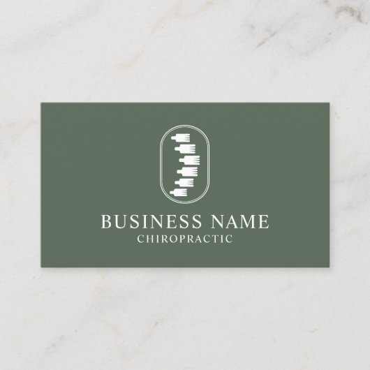 スパインロゴカイロプラクターカイロプラクティックセージグリーン 名刺 (正面)