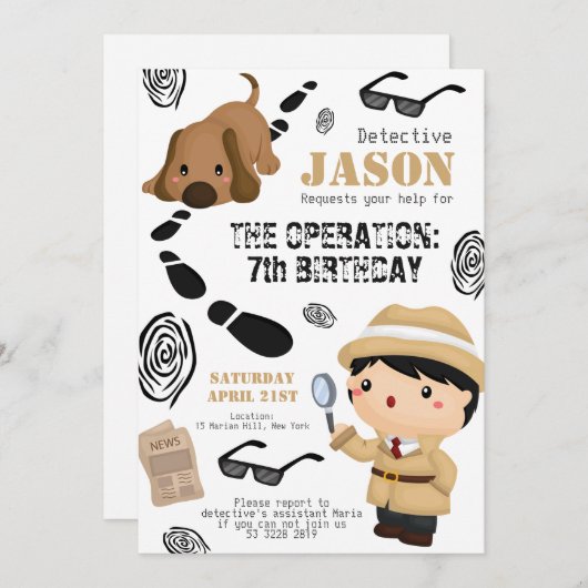 スパイ探偵秘密エージェントボーイ誕生日招待状 招待状 (正面/裏面)