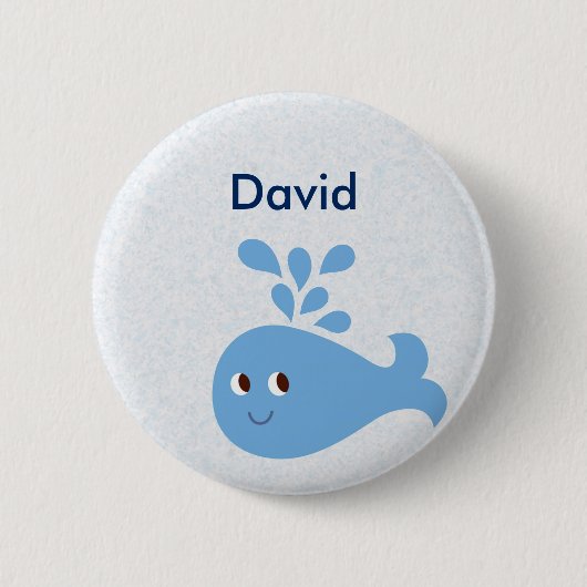 スパウト付きキュートなクジラ（カスタマイズ可能） 缶バッジ (正面)