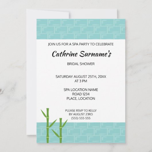 スパウーマンイラストレーションスパデイブライダルシャワー 招待状 (裏面)