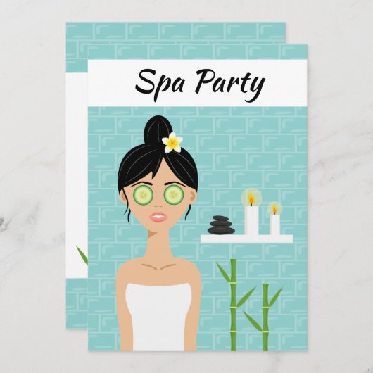 スパウーマンイラストレーションスパデイブライダルシャワー 招待状 (正面/裏面)