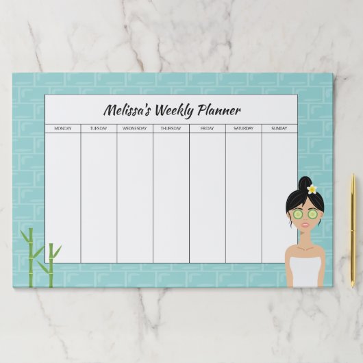 スパウーマンイラストレーション名前をカスタムするウィークリープランナー ペーパーパッド (インサイチュ)