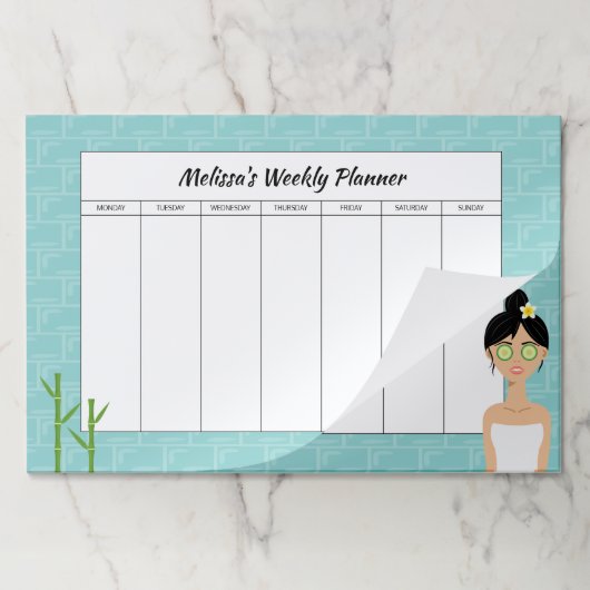 スパウーマンイラストレーション名前をカスタムするウィークリープランナー ペーパーパッド (折り畳み)