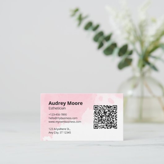 スパエステティシャン水色QRコード 名刺 (スタンド正面)