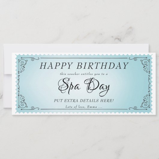 スパカスタム日マッサージブルーバウチャー証明書 招待状 (正面)