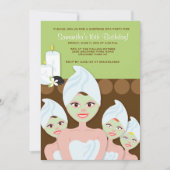 スパガールズパーティー誕生日またはブライダルシャワー5x7 招待状 (正面)