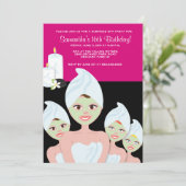 スパガールズパーティー誕生日またはブライダルシャワー5x7 招待状 (スタンド正面)