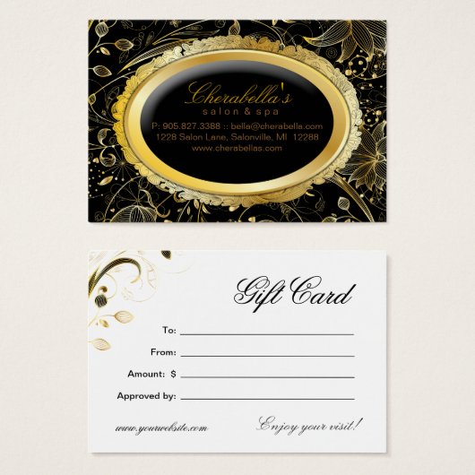 スパギフトカードスパエレガント金ゴールドフローラブラック (正面&裏面)