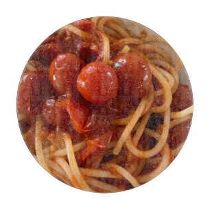 スパゲッティとトマトガラス カッティングボード