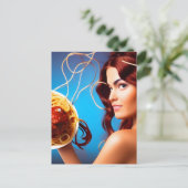 スパゲッティとミートボールのプレートを持つ女神 ポストカード (スタンド正面)