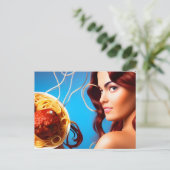 スパゲッティとミートボールPoのプレートを持つ女神 ポストカード (スタンド正面)