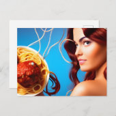 スパゲッティとミートボールPoのプレートを持つ女神 ポストカード (正面/裏面)