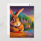 スパゲッティのプレートを持つウサギ ポストカード (正面/裏面)