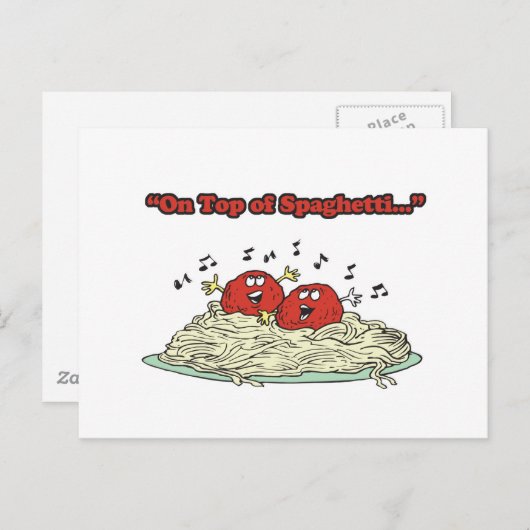 スパゲッティの上でミートボールを歌う ポストカード (正面/裏面)