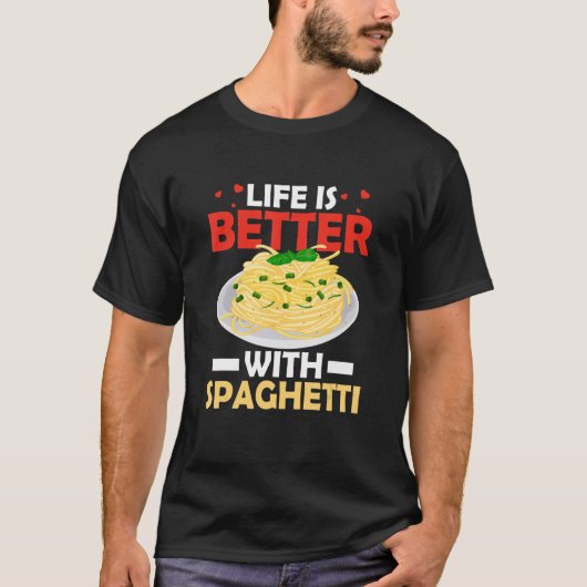 スパゲッティの食べ物イタリアンパスタLで生活が良い Tシャツ (正面)
