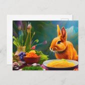 スパゲッティを盛ったボウルを持つウサギ ポストカード (正面/裏面)