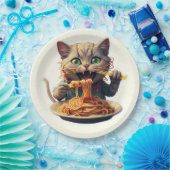 スパゲッティを食べる猫 ペーパープレート (パーティー)