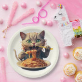 スパゲッティを食べる猫 ペーパープレート (パーティー)