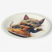 スパゲッティを食べる猫 ペーパープレート (アングル)