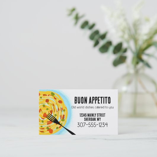 スパゲッティイタリアントマトフードケータリングシェフのブシン 名刺 (スタンド正面)