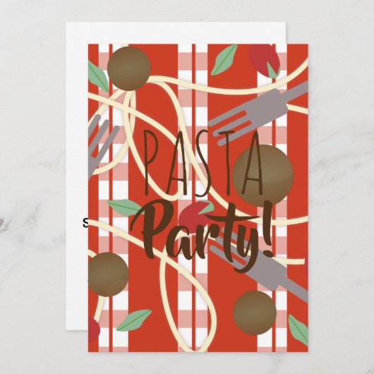 スパゲッティイタリアンパスタディナー器具ミートボール 招待状 (正面/裏面)