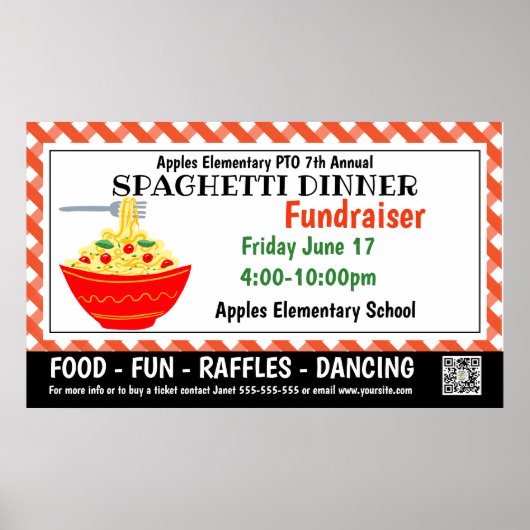 スパゲッティディナーファンドレイザーPTO PTA教会バナー ポスター (正面)