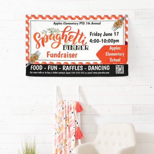 スパゲッティディナーファンドレイザーPTO PTA教会バナー 横断幕 (インサイチュ)