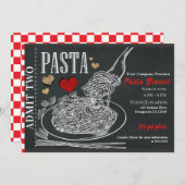 スパゲッティパスタチョーク素朴バレンタインズディナー 招待状 (正面/裏面)