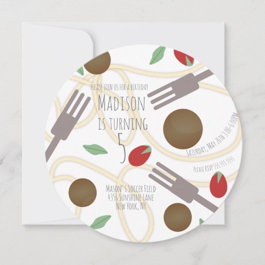 スパゲッティパスタプレート誕生日パーティー招待 案内状 (正面)