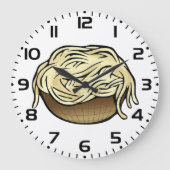 スパゲッティパスタ麺料理のボウル ラージ壁時計 (正面)