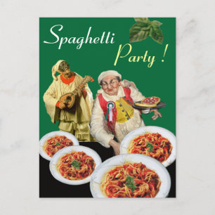 スパゲッティパーティーイタリアン、キッチンシェフレシピ、グリーン ポストカード