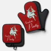 スパゲッティパーティーイタリアン、キッチンディナー招待状 鍋つかみ&鍋敷きセット (正面/裏面)