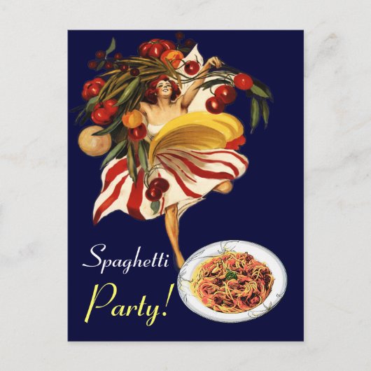 スパゲッティパーティーダンスイタリアン、キッチン、トマト インビテーションポストカード (正面)