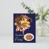 スパゲッティパーティーダンスイタリアン、キッチン、トマト インビテーションポストカード (スタンド正面)