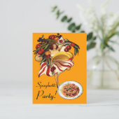 スパゲッティパーティーダンスイタリアン、キッチン、トマト インビテーションポストカード (スタンド正面)