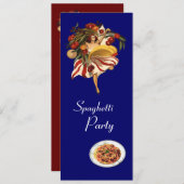 スパゲッティパーティーダンスイタリアン、キッチン、トマト 招待状 (正面/裏面)
